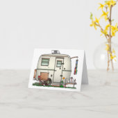 かわいいRVのヴィンテージのガラス卵のキャンピングカー旅行トレーラー カード (黄色い花)