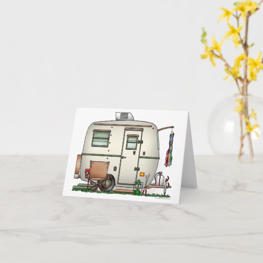 かわいいRVのヴィンテージのガラス卵のキャンピングカー旅行トレーラー カード (黄色い花)