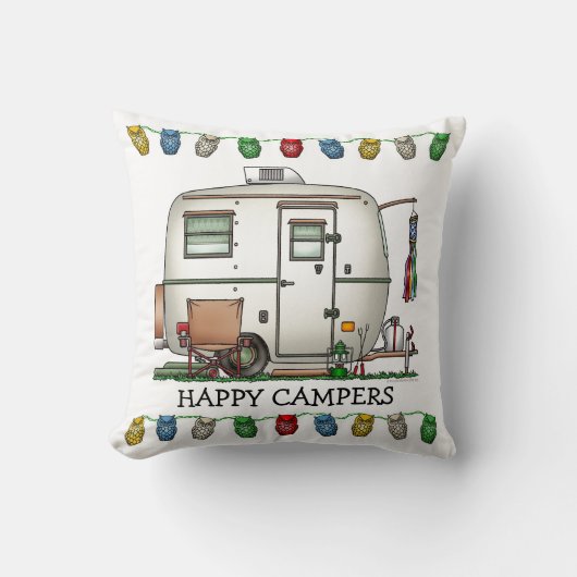 かわいいRVのヴィンテージのガラス卵のキャンピングカー旅行トレーラー クッション (正面)