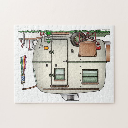 かわいいRVのヴィンテージのガラス卵のキャンピングカー旅行トレーラー ジグソーパズル (横)