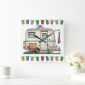かわいいRVのヴィンテージのガラス卵のキャンピングカー旅行トレーラー スクエア壁時計 (ホーム)