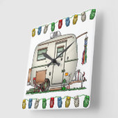 かわいいRVのヴィンテージのガラス卵のキャンピングカー旅行トレーラー スクエア壁時計 (傾斜)