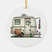 かわいいRVのヴィンテージのガラス卵のキャンピングカー旅行トレーラー セラミックオーナメント (正面)