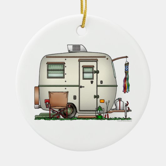 かわいいRVのヴィンテージのガラス卵のキャンピングカー旅行トレーラー セラミックオーナメント (正面)