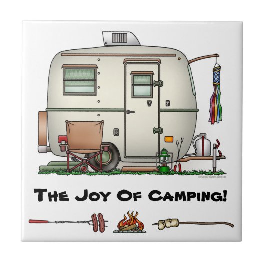 かわいいRVのヴィンテージのガラス卵のキャンピングカー旅行トレーラー タイル (正面)