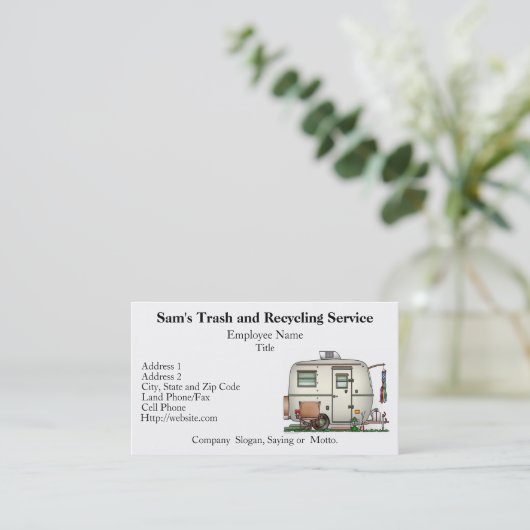かわいいRVのヴィンテージのガラス卵のキャンピングカー旅行トレーラー 名刺 (スタンド正面)