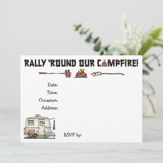 かわいいRVのヴィンテージのガラス卵のキャンピングカー旅行トレーラー 招待状 (スタンド正面)
