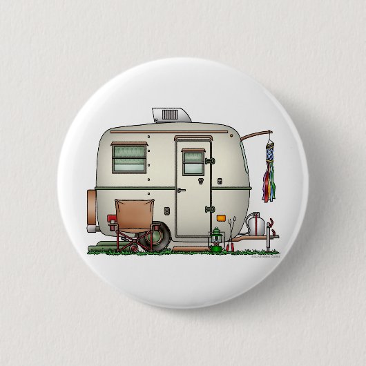 かわいいRVのヴィンテージのガラス卵のキャンピングカー旅行トレーラー 缶バッジ (正面)