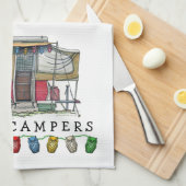 かわいいRVのヴィンテージのポップアップキャンピングカー旅行トレーラー キッチンタオル (四つ折り)