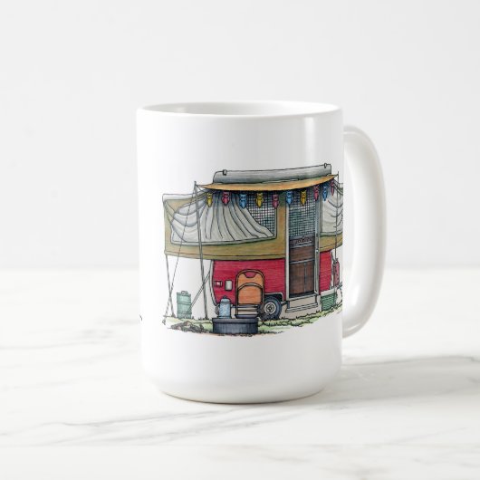 かわいいRVのヴィンテージのポップアップキャンピングカー旅行トレーラー コーヒーマグカップ (正面右)