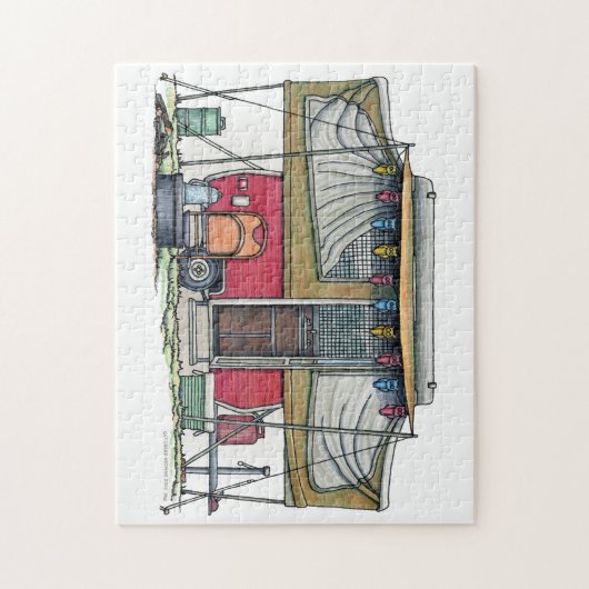 かわいいRVのヴィンテージのポップアップキャンピングカー旅行トレーラー ジグソーパズル (縦)