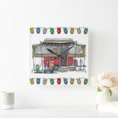 かわいいRVのヴィンテージのポップアップキャンピングカー旅行トレーラー スクエア壁時計 (ホーム)