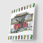 かわいいRVのヴィンテージのポップアップキャンピングカー旅行トレーラー スクエア壁時計 (傾斜)