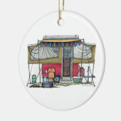 かわいいRVのヴィンテージのポップアップキャンピングカー旅行トレーラー セラミックオーナメント (左)