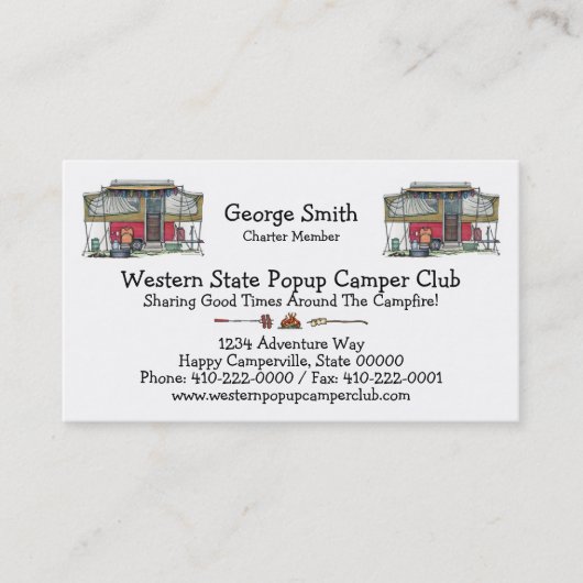 かわいいRVのヴィンテージのポップアップキャンピングカー旅行トレーラー 名刺 (正面)