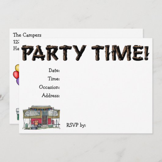 かわいいRVのヴィンテージのポップアップキャンピングカー旅行トレーラー 招待状 (正面/裏面)
