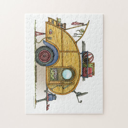 かわいいRVのヴィンテージの涙のキャンピングカー旅行トレーラー ジグソーパズル (縦)