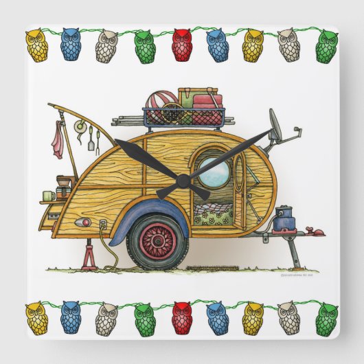 かわいいRVのヴィンテージの涙のキャンピングカー旅行トレーラー スクエア壁時計 (正面)