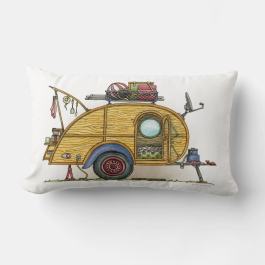 かわいいRVのヴィンテージの涙のキャンピングカー旅行トレーラー ランバークッション (正面)