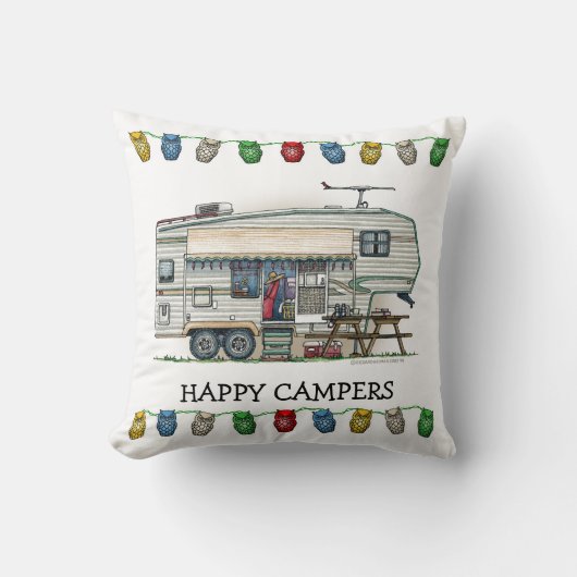 かわいいRVのヴィンテージの第5車輪のキャンピングカー旅行トレーラー クッション (正面)
