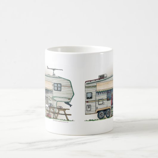 かわいいRVのヴィンテージの第5車輪のキャンピングカー旅行トレーラー コーヒーマグカップ (中央)