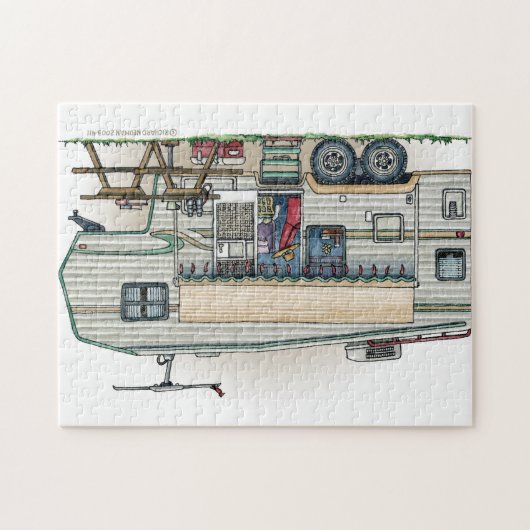 かわいいRVのヴィンテージの第5車輪のキャンピングカー旅行トレーラー ジグソーパズル (横)
