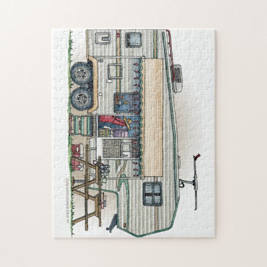 かわいいRVのヴィンテージの第5車輪のキャンピングカー旅行トレーラー ジグソーパズル (縦)