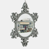 かわいいRVのヴィンテージの第5車輪のキャンピングカー旅行トレーラー スノーフレークピューターオーナメント (左)