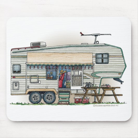 かわいいRVのヴィンテージの第5車輪のキャンピングカー旅行トレーラー マウスパッド (正面)