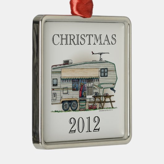かわいいRVのヴィンテージの第5車輪のキャンピングカー旅行トレーラー メタルオーナメント (右)