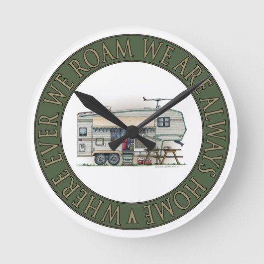 かわいいRVのヴィンテージの第5車輪のキャンピングカー旅行トレーラー ラウンド壁時計 (正面)