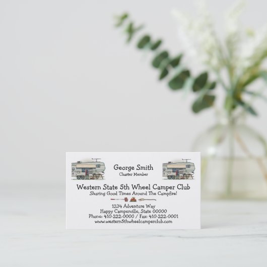 かわいいRVのヴィンテージの第5車輪のキャンピングカー旅行トレーラー 名刺 (スタンド正面)