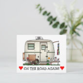 かわいいRVヴィンテージガラス卵キャンパー旅行トレーラー ポストカード (スタンド正面)