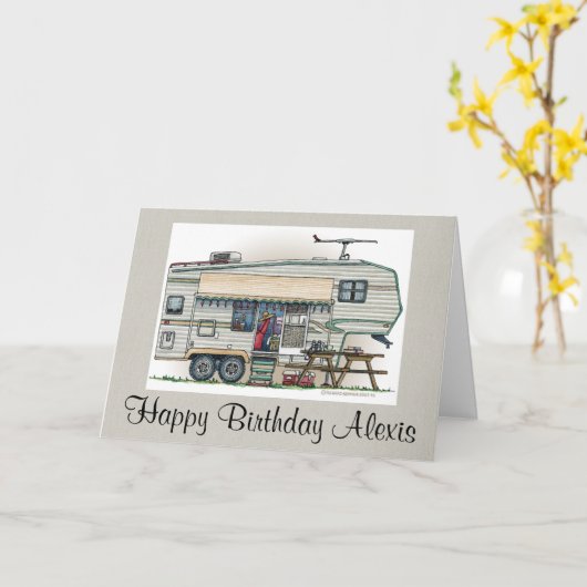 かわいいRVヴィンテージ第5輪キャンパー走行トレーラー カード (黄色い花)
