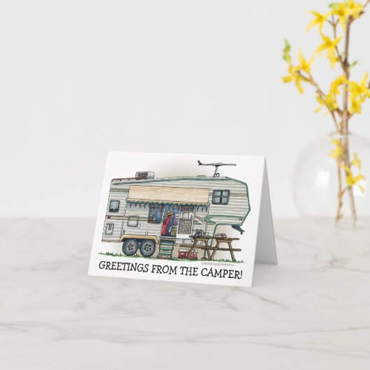 かわいいRVヴィンテージ第5輪キャンパー走行トレーラー カード (黄色い花)