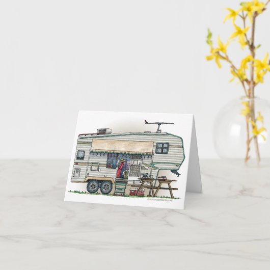 かわいいRVヴィンテージ第5輪キャンパー走行トレーラー カード (黄色い花)
