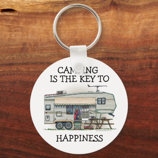 かわいいRVヴィンテージ第5輪キャンパー走行トレーラー キーホルダー (正面)