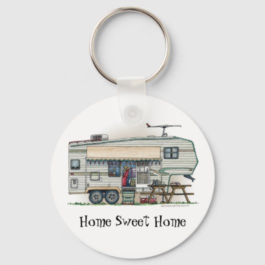 かわいいRVヴィンテージ第5輪キャンパー走行トレーラー キーホルダー (正面)