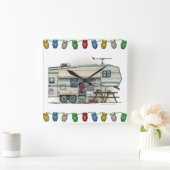 かわいいRVヴィンテージ第5輪キャンパー走行トレーラー スクエア壁時計 (ホーム)