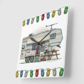 かわいいRVヴィンテージ第5輪キャンパー走行トレーラー スクエア壁時計 (傾斜)