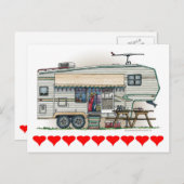 かわいいRVヴィンテージ第5輪キャンパー走行トレーラー ポストカード (正面/裏面)