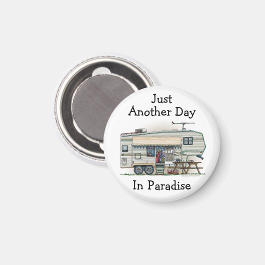 かわいいRVヴィンテージ第5輪キャンパー走行トレーラー マグネット (正面/裏面)