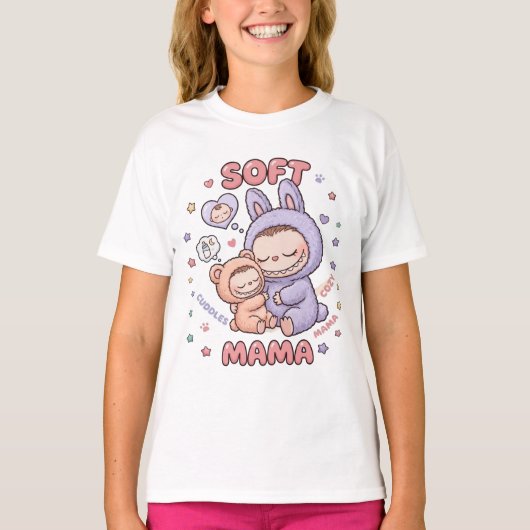 かわいいSFママと赤ちゃん宇宙飛行士デザイン Tシャツ (正面)