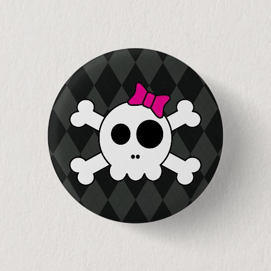 かわいいSkullyおよびアーガイル柄のなボタン 缶バッジ (正面)