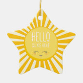 かわいいSKY明るいはっきりした黄色の笑顔の太陽の光 セラミックオーナメント (正面)