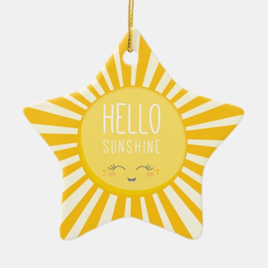 かわいいSKY明るいはっきりした黄色の笑顔の太陽の光 セラミックオーナメント (正面)