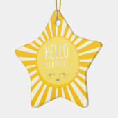 かわいいSKY明るいはっきりした黄色の笑顔の太陽の光 セラミックオーナメント (左)