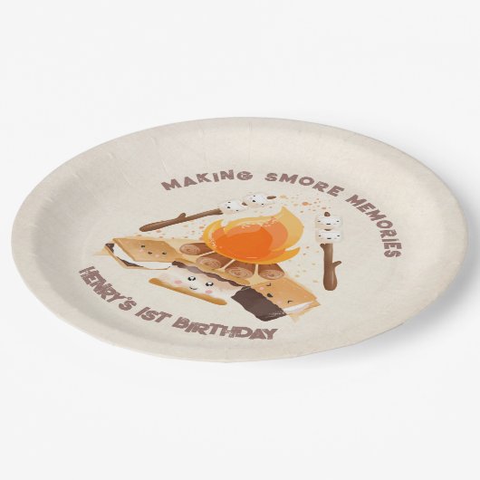 かわいいS'moreおもしろいキャンプファイア1st誕生日紙プレート ペーパープレート (アングル)