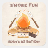 かわいいS'moreキャンプファイア1stバースデースクエアステッカー スクエアシール (正面)