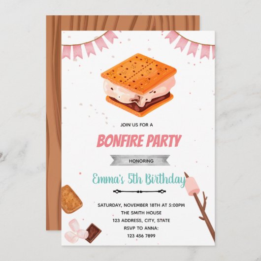 かわいいs'moreパーティの招待状 招待状 (正面/裏面)